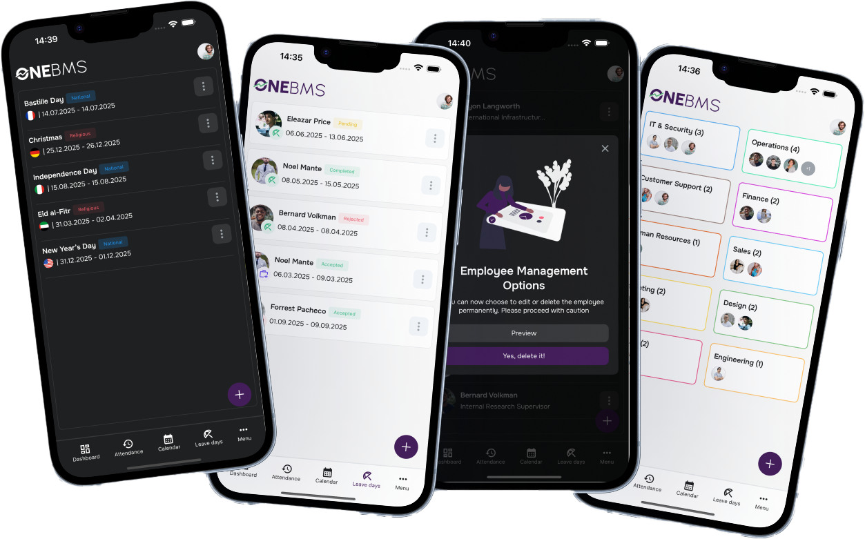 Employees screen in app