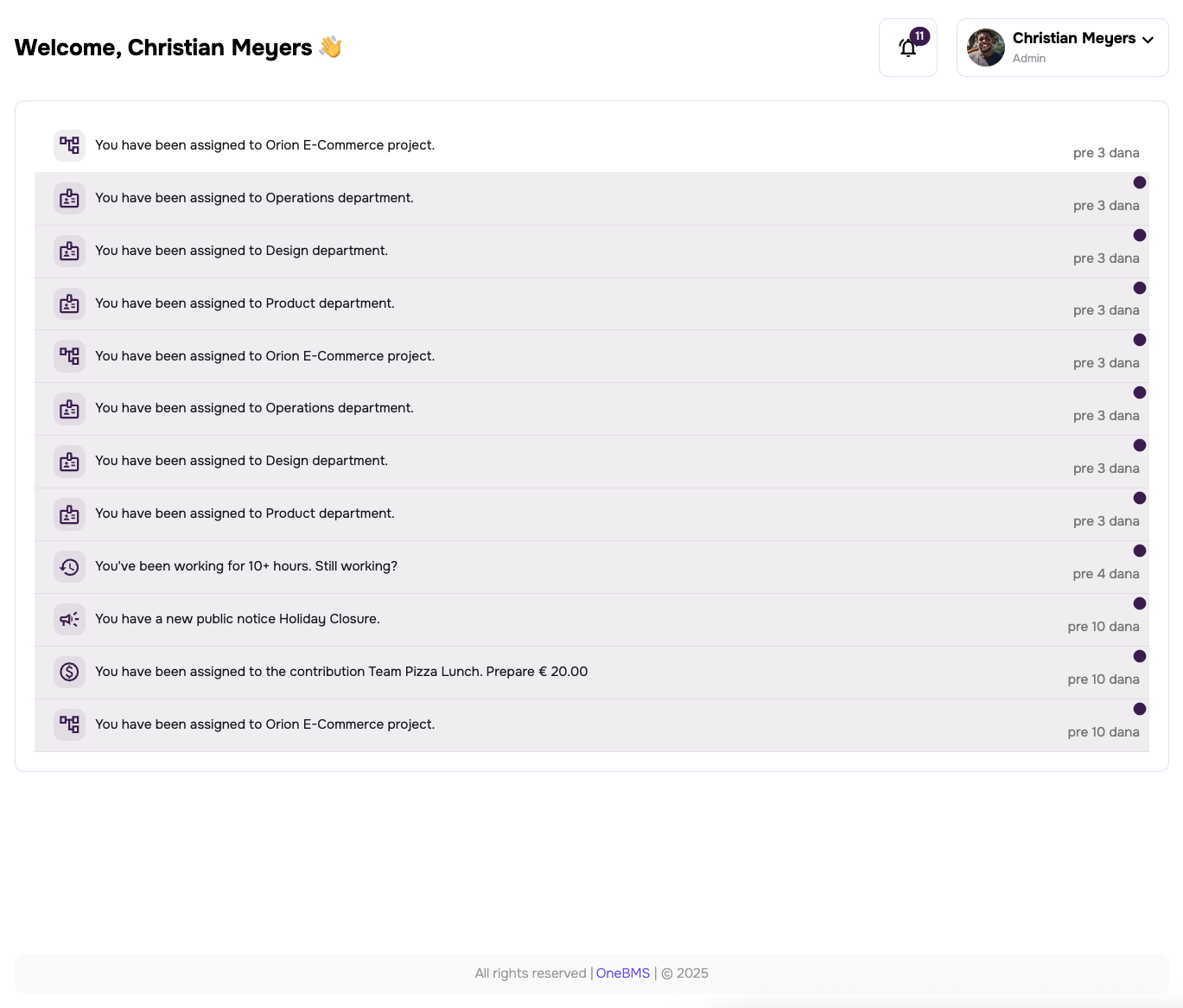 Employees screen in app