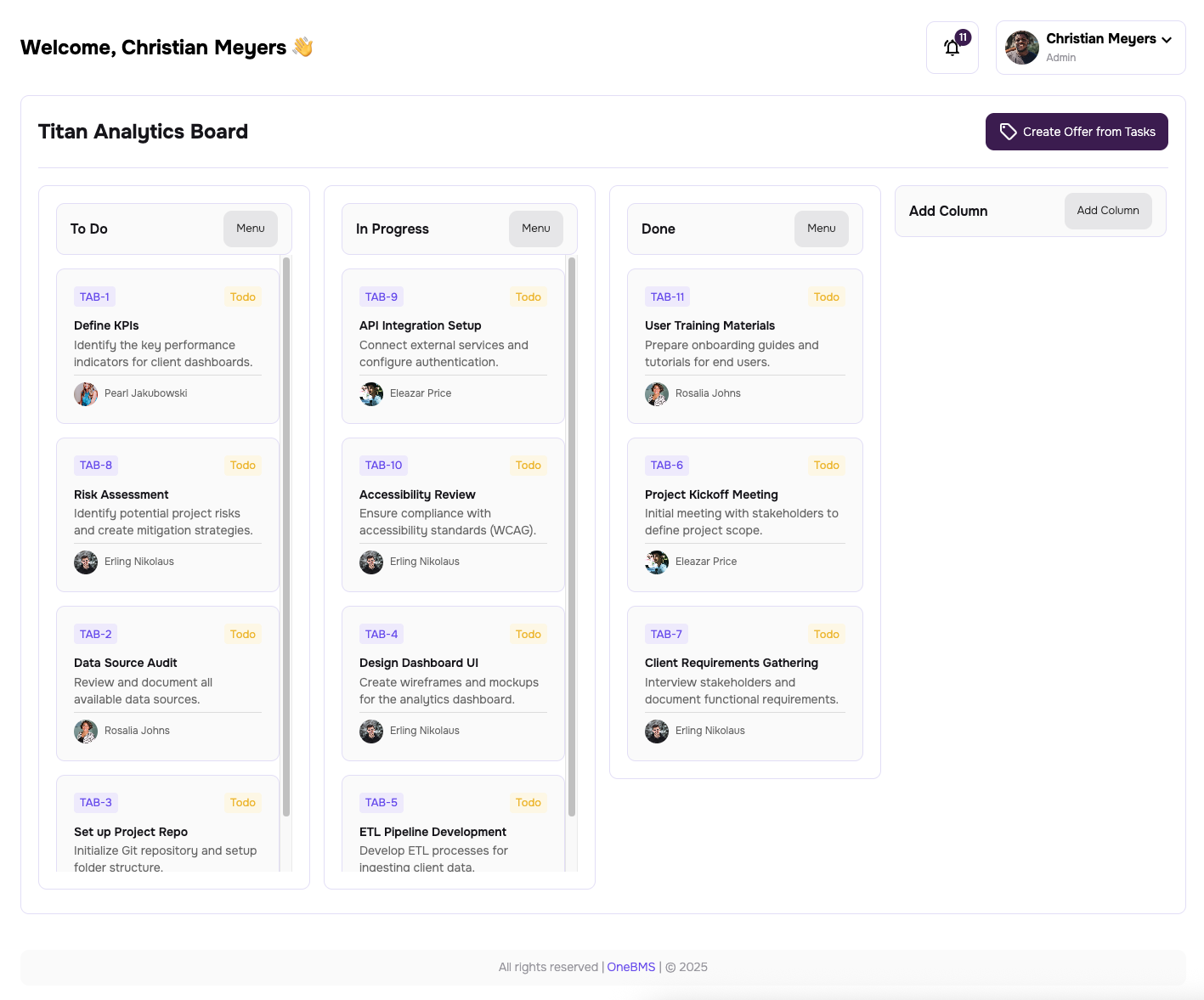 Employees screen in app
